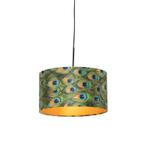 Hanglamp met velours kap pauw met goud 35 cm - Combi, Nieuw, Overige materialen, Klassiek / Antiek, 75 cm of meer