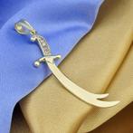 Gouden hanger van een Zulfiqar met zirconia, Sieraden, Tassen en Uiterlijk, Bedels, Ophalen of Verzenden, Gebruikt, Goud, Overige merken