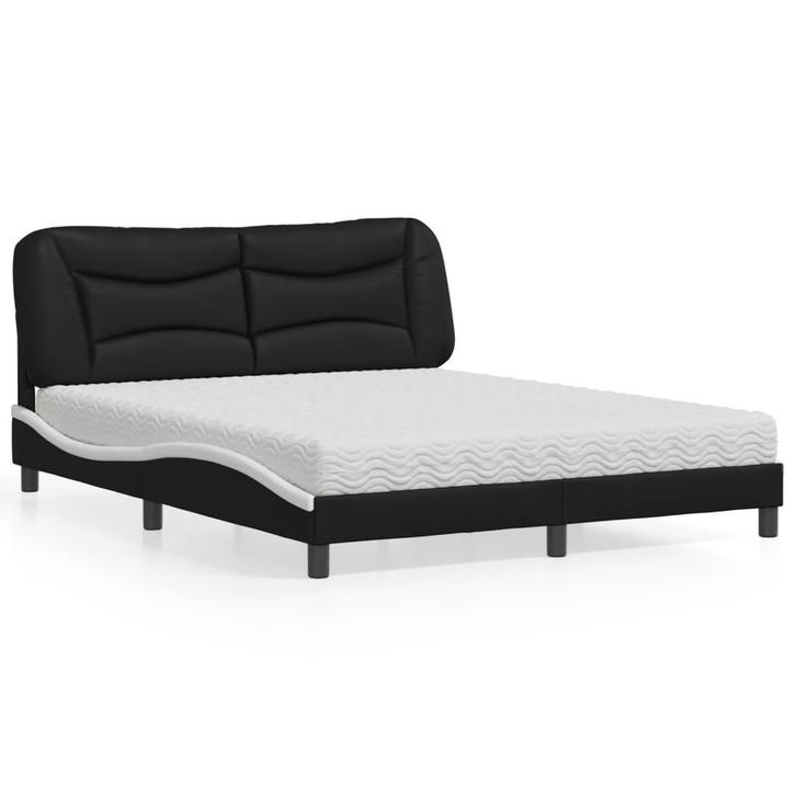 vidaXL Bed met matras Hvar kunstleer zwart en wit 160x200, Huis en Inrichting, Slaapkamer | Bedden, 160 cm, 200 cm, Zwart, Tweepersoons