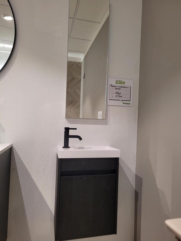 Fontein met onderkast zwart - incl kraan en spiegel - 0016, Huis en Inrichting, Badkamer | Badkamermeubels, Minder dan 25 cm, Nieuw