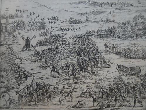 gravure Slag om Mookerheide Mook Limburg Baudartius ca 16122, Antiek en Kunst, Kunst | Etsen en Gravures, Verzenden