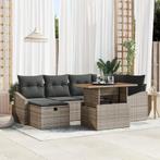 vidaXL 7-delige tuinset met kussens - Grijs Poly Rattan, Verzenden, Nieuw, Rotan, Tuinset