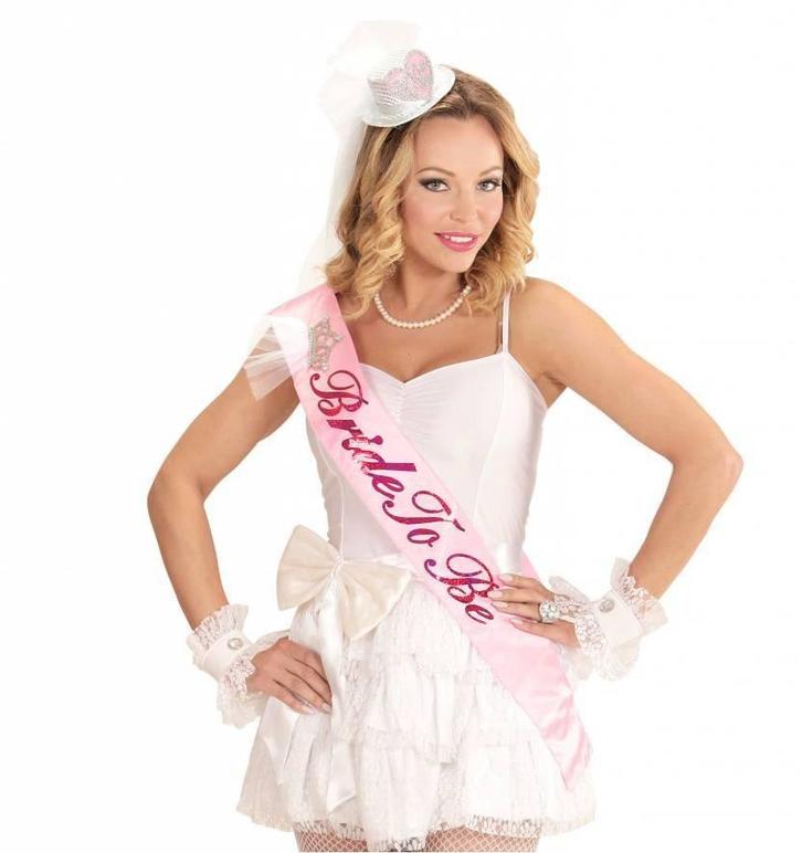 Sjerp dubbellaags Bride To Be roze, Kleding | Dames, Carnavalskleding en Feestkleding, Nieuw, Ophalen of Verzenden