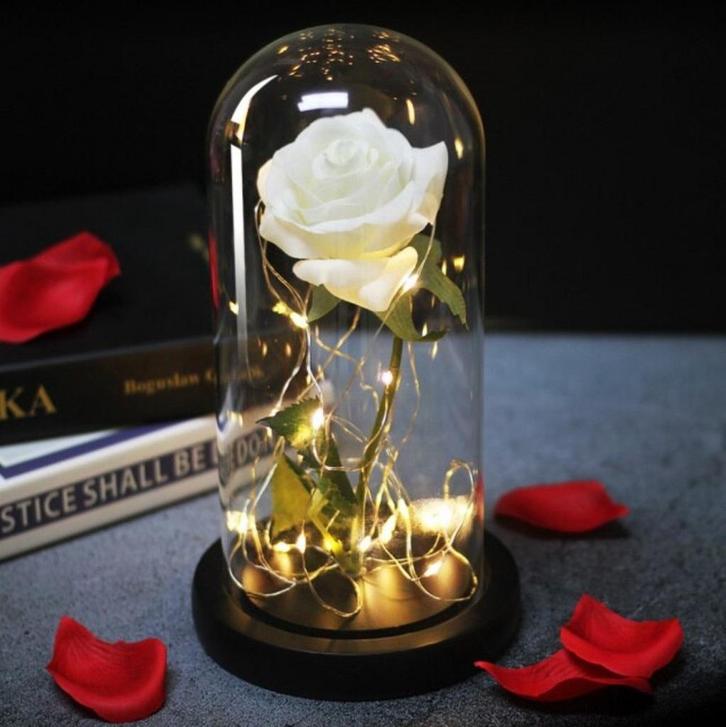 Kunst Roos in Glazen Stolp met Verlichting - Zijden Rozen, Huis en Inrichting, Woonaccessoires | Kunstplanten en Kunstbloemen