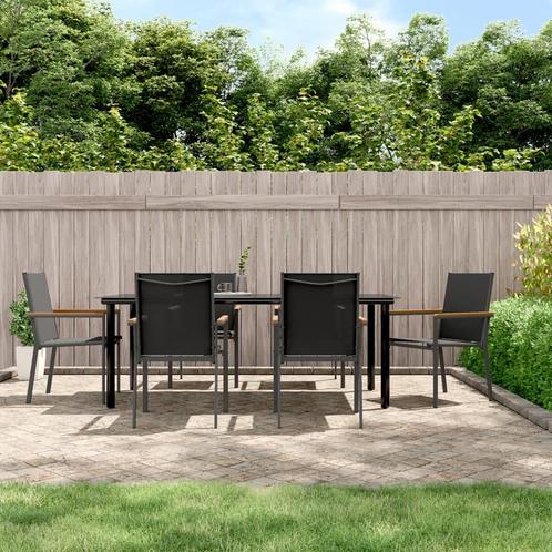 vidaXL 7-delige Tuinset textileen en staal zwart, Tuin en Terras, Tuinsets en Loungesets, Tuinset, Nieuw, 6 zitplaatsen, Rvs, Verzenden