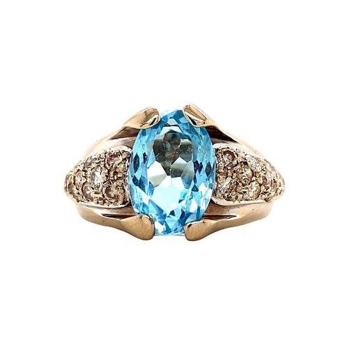 Geelgouden ring met topaas en diamant 18 krt, Sieraden, Tassen en Uiterlijk, Ringen, Nieuw, Ophalen of Verzenden