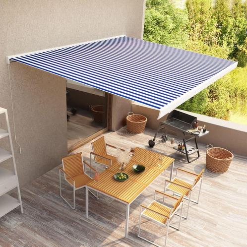 vidaXL Luifel handmatig 450x300 cm blauw en wit, Tuin en Terras, Zonneschermen, Nieuw, Verzenden