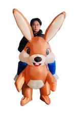 KIMU® Opblaas Kostuum Rijdend op Bruin Konijn Pak Opblaasbaa, Carnaval, Nieuw, Overige maten, Ophalen of Verzenden