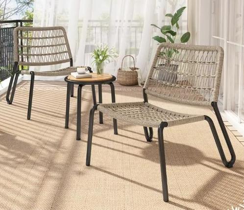 3-delige Bistroset – Touwstoelen & Tafel van Acaciahout, Tuin en Terras, Tuinsets en Loungesets, Nieuw, Verzenden