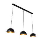 Industriële hanglamp zwart met goud 3-lichts - Magnax, Huis en Inrichting, Lampen | Hanglampen, Nieuw, Overige materialen, Industrieel