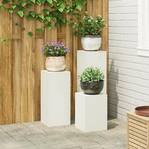 vidaXL Buitenplantstands Pilaren 3 stuks Wit Staal, Tuin en Terras, Overige Tuin en Terras, Nieuw, Verzenden