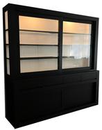 Zwarte strakke buffetkast Petten 220cm led verlichting, Ophalen of Verzenden, Nieuw
