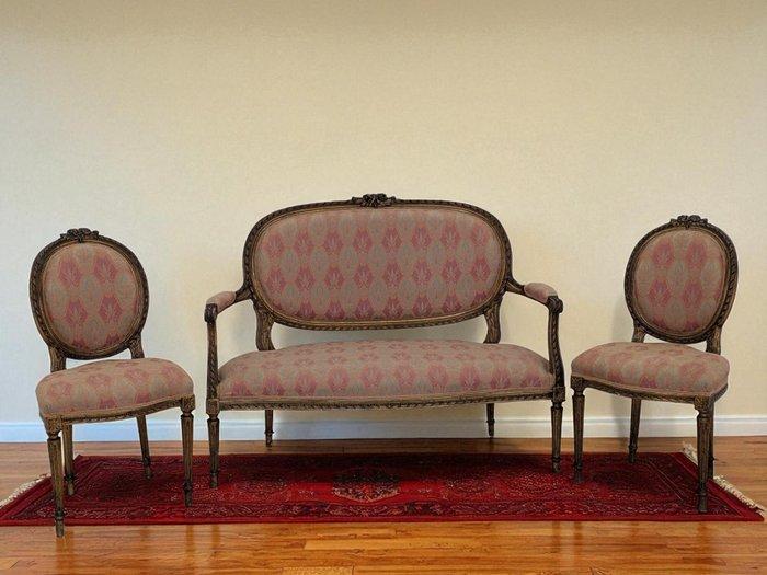 Sofa - Textiel, Hout - Salon in de stijl van Lodewijk XV, Antiek en Kunst, Curiosa en Brocante