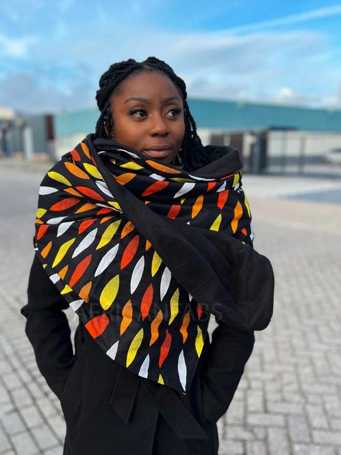 Warme Sjaal met Afrikaanse print Unisex - Zwart / gele sunbu, Kleding | Dames, Mutsen, Sjaals en Handschoenen, Nieuw, Ophalen of Verzenden