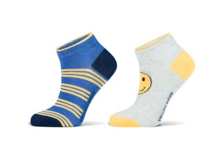 2 paar sneakersokken - Smiley - Grijs/Blauw, Kinderen en Baby's, Kinderkleding | Schoenen en Sokken, Verzenden