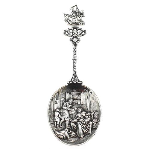 Zilveren geboortelepel; Oud Hollands 1922 | Vintage, Antiek en Kunst, Antiek | Goud en Zilver, Zilver, Ophalen of Verzenden