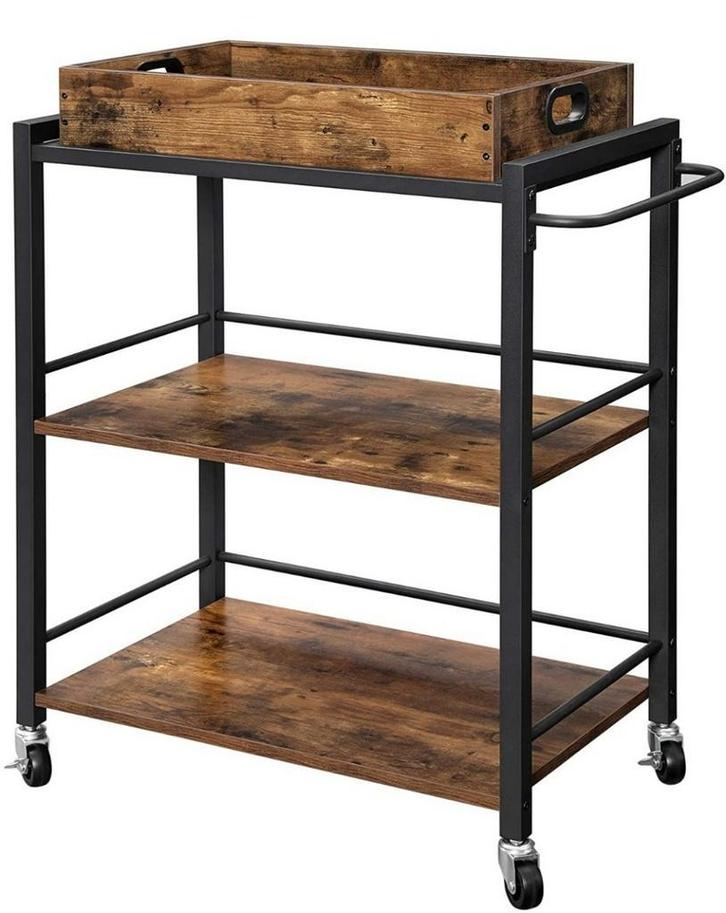 Hoppa! LCR72X Serveerkar Bruin/Zwart Metaal van €59 voor €39, Huis en Inrichting, Keuken | Keukenelementen, Nieuw, Ophalen of Verzenden