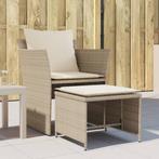 vidaXL Tuinstoel met voetenbank poly rattan beige, Tuin en Terras, Tuinsets en Loungesets, Verzenden, Nieuw, Rotan