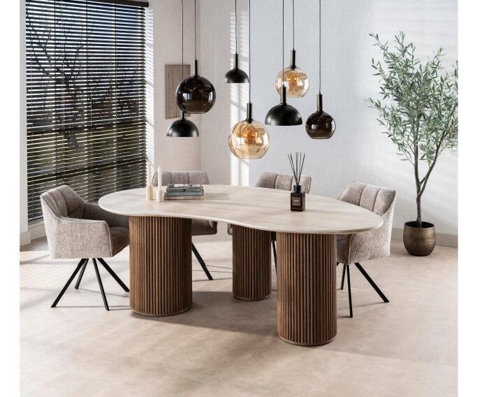 Eettafel Kuho organisch travertin keramiek 215x120 cm -, Huis en Inrichting, Tafels | Eettafels, Nieuw, Ophalen of Verzenden