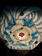 Maxo , Art Deco hanglamp met abstract floraal geëmailleerde, Antiek en Kunst