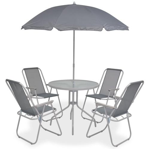 vidaXL 6-delige Tuinset staal en textileen grijs, Tuin en Terras, Tuinsets en Loungesets, Tuinset, Nieuw, 4 zitplaatsen, Textileen