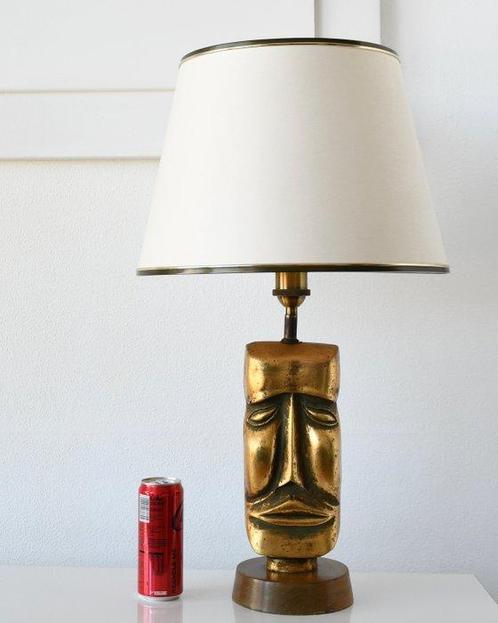 Tafellamp - Hars, Hout, Messing, Textiel, Verguld -, Antiek en Kunst, Kunst | Designobjecten