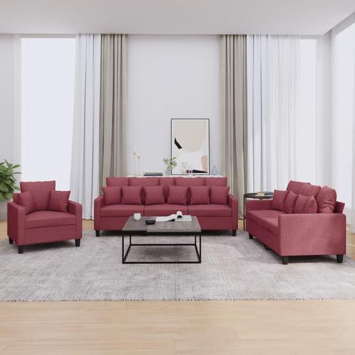 vidaXL 3-delige Loungeset met kussens stof wijnrood, Huis en Inrichting, Banken | Bankstellen, Nieuw, Stof, Vierpersoons of meer