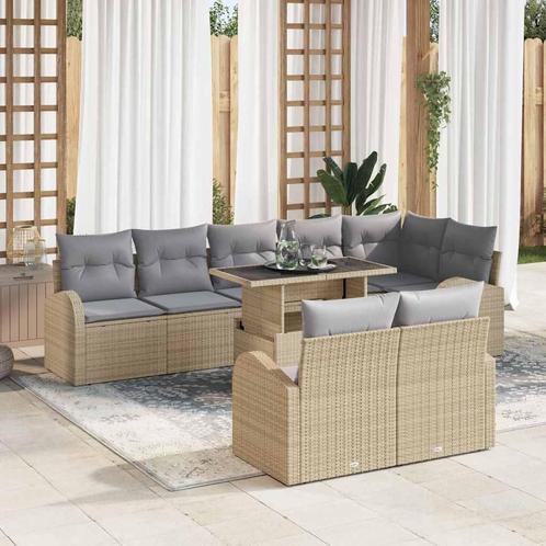 vidaXL Tuin Sofa Set 9 pcs beige en lichtgrijs 100 x 55 x 73, Tuin en Terras, Tuinsets en Loungesets, Nieuw, Rotan, Verzenden