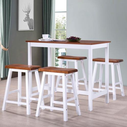 vidaXL Bartafel- en krukkenset massief hout 5-delig, Huis en Inrichting, Complete eetkamers, Nieuw, Verzenden