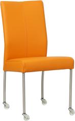 Oranje leren moderne eetkamerstoel - poot rond rvs met wiel, Nieuw, Leer, Ophalen of Verzenden, Eén