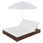 Loungebed met parasol poly rattan bruin, Nieuw, Verzenden