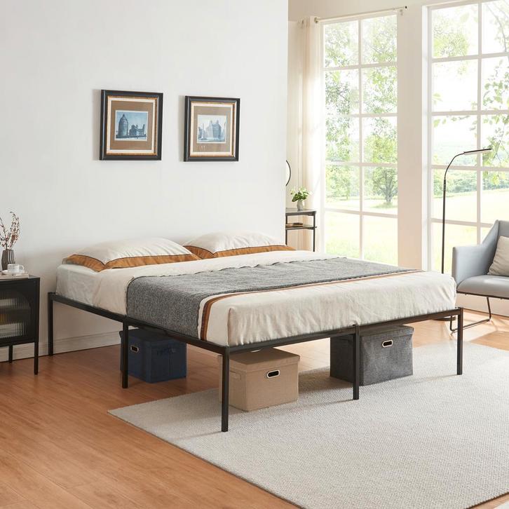 Metalen bed tweepersoonsbed Vårdö met bedbodem 180x200 cm zw, Huis en Inrichting, Slaapkamer | Bedden, Verzenden