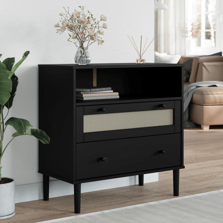 vidaXL Dressoir SENJA rattan-look 80x40x80 cm massief, Huis en Inrichting, Kasten | Dressoirs, 25 tot 50 cm, Nieuw, 50 tot 100 cm