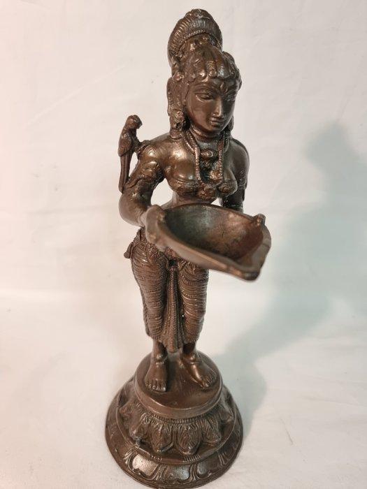 Oel Lampe - Brons - India - Indische Lakshmi-beeld, Antiek en Kunst, Kunst | Niet-Westerse kunst