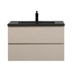 Badkamermeubel Summer 80cm mat beige met zwarte wastafel, Verzenden, Nieuw