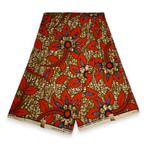 Afrikaanse stof - Mosterd Rode Flower - Polycotton, Hobby en Vrije tijd, Stoffen en Lappen, Ophalen of Verzenden, Nieuw