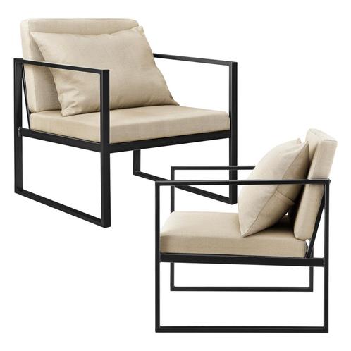 Design fauteuil met kussens 70x60x60 set van 2 zandkleurig, Huis en Inrichting, Fauteuils, Verzenden