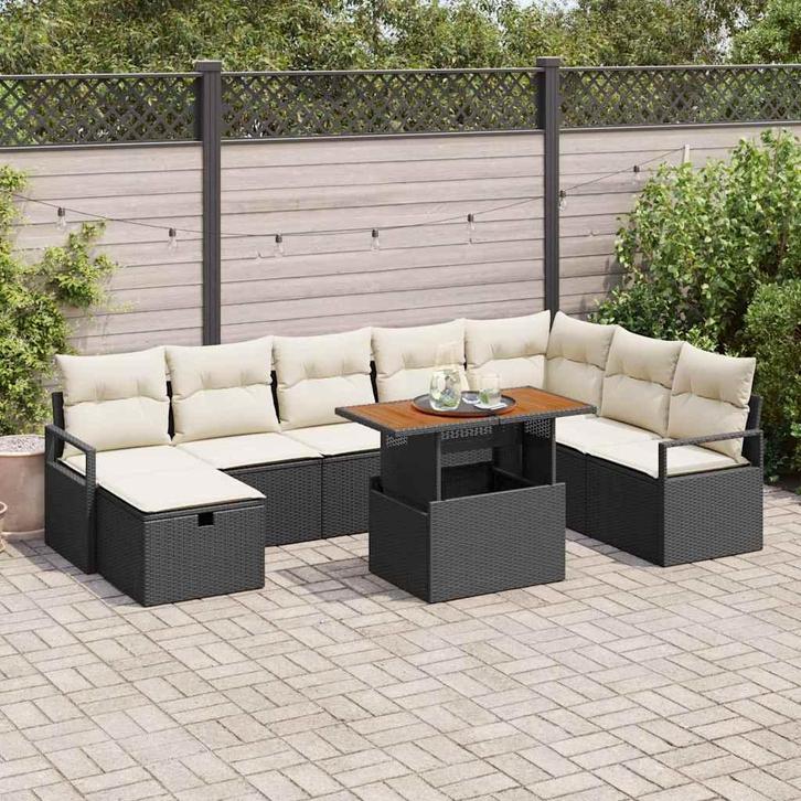 vidaXL Tuin Sofa Set 9 pcs Zwart poly rattan, Tuin en Terras, Tuinsets en Loungesets, Nieuw, Verzenden