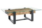 Design salontafel BARRACUDA 130cm gerecycled teak glasblad, Huis en Inrichting, Tafels | Salontafels, Ophalen of Verzenden, Nieuw