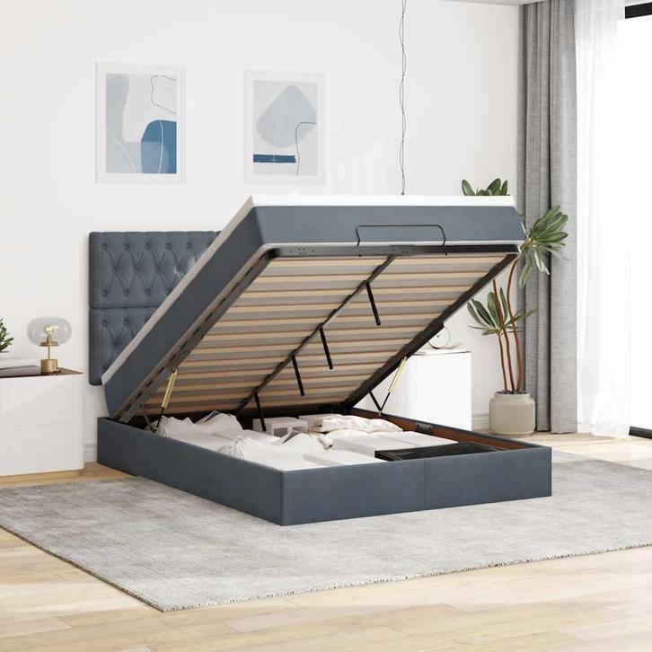 vidaXL Ottoman bed met matrassen en LEDs 140x190cm fluweel, Huis en Inrichting, Slaapkamer | Bedden, 140 cm, 190 cm of minder