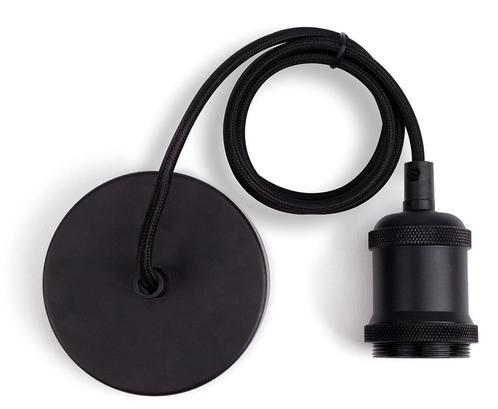 Integral pendel Ø10cm Zwart E27 met 1.2m textielsnoer, Huis en Inrichting, Lampen | Overige, Nieuw, Ophalen of Verzenden