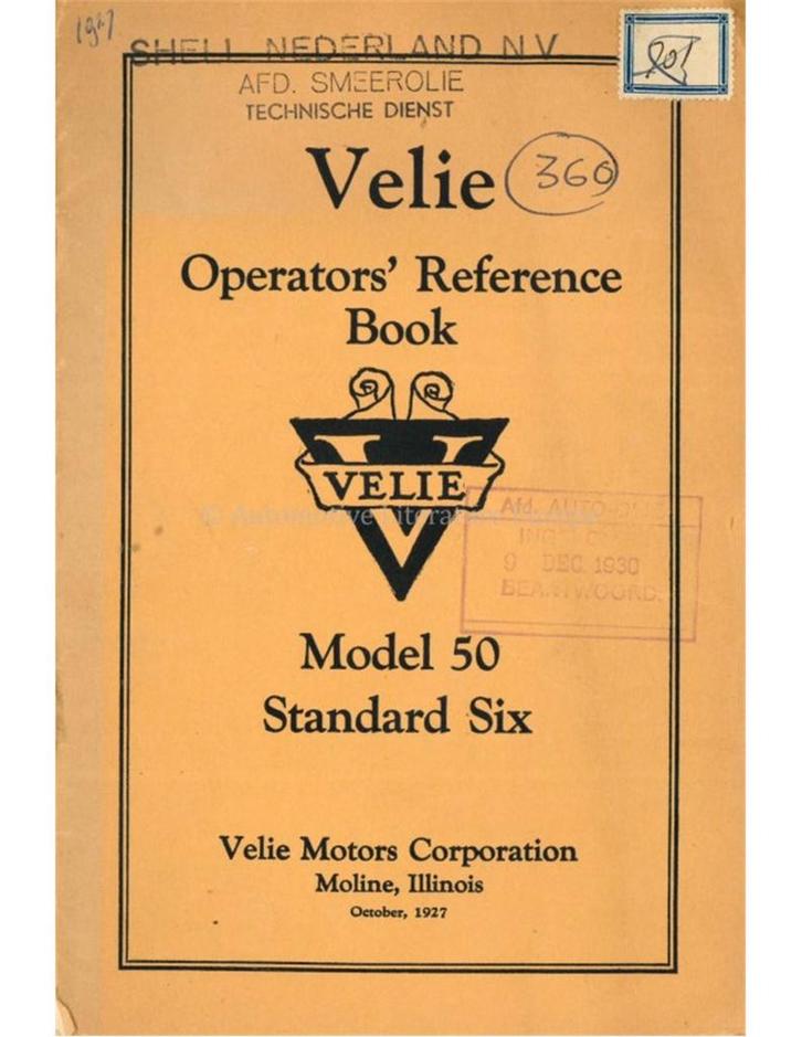 1928 VELIE MODEL 50 INSTRUCTIEBOEKJE ENGELS, Auto diversen, Handleidingen en Instructieboekjes