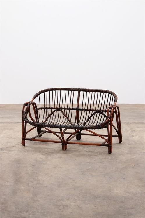 Vintage Rotan Bankje - Frans Design, Jaren 70, Huis en Inrichting, Banken | Bankstellen