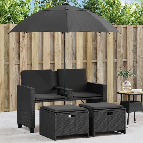 vidaXL Tuinbank 2-zits met parasol en voetenbanken poly, Tuin en Terras, Tuinsets en Loungesets, Nieuw, Rotan, Verzenden