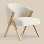 *WOONWINKEL* Beige Fauteuil Met Naturel Hout, Huis en Inrichting, Fauteuils, Verzenden, Nieuw, Stof