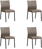 Set van 4 Grijze leren moderne eetkamerstoelen - poot vierka, Overige kleuren, Nieuw, Leer, Ophalen of Verzenden