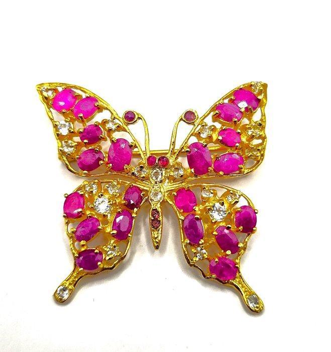 Zonder minimumprijs - Broche Zilver - 8.50ct. tw. Robijn -, Sieraden, Tassen en Uiterlijk, Antieke sieraden