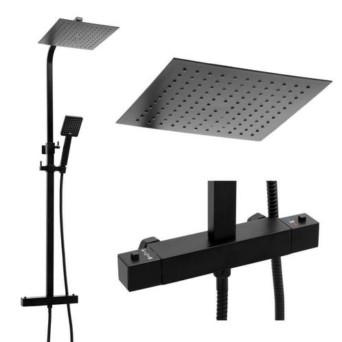 Douchepaneel zwart - met Regendouche 25cm - en Thermostaa..., Doe-het-zelf en Verbouw, Sanitair, Nieuw, Ophalen of Verzenden