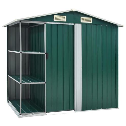 vidaXL Tuinschuur met rek 205x130x183 cm ijzer groen, Tuin en Terras, Tuinhuizen, Nieuw, Verzenden