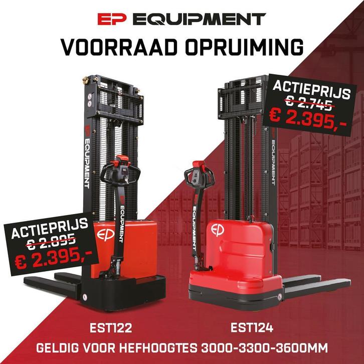 Voorraad actie elektrische stapelaar voor 2395.- ex btw, Zakelijke goederen, Machines en Bouw | Heftrucks en Intern transport